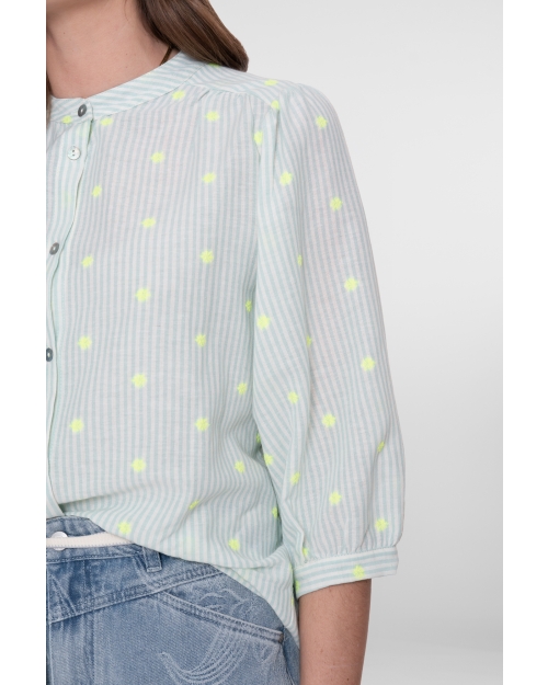 Geisha Blouse stripes 10 off-white/l'green