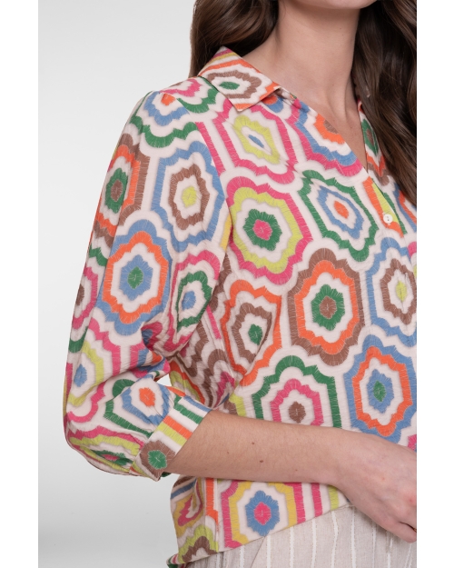 Geisha blouse 718 ecru/tabacco/pink