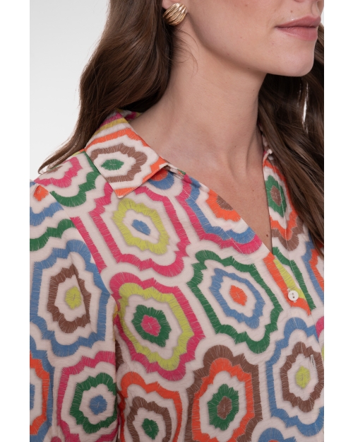 Geisha blouse 718 ecru/tabacco/pink