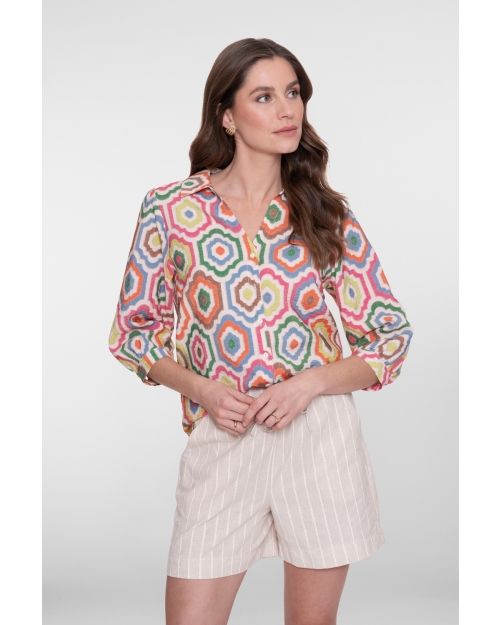Geisha blouse 718 ecru/tabacco/pink