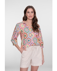 Geisha blouse 718 ecru/tabacco/pink