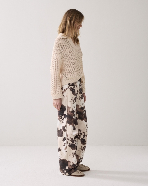 Summum Baggy straight pant Cow printed twill 120 Multicolour
