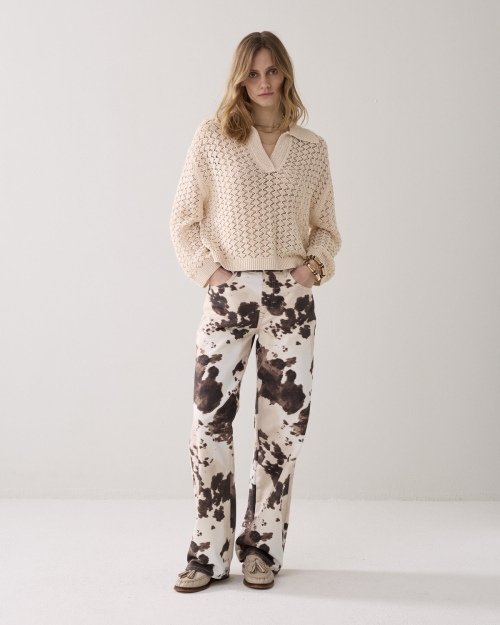 Summum Baggy straight pant Cow printed twill 120 Multicolour