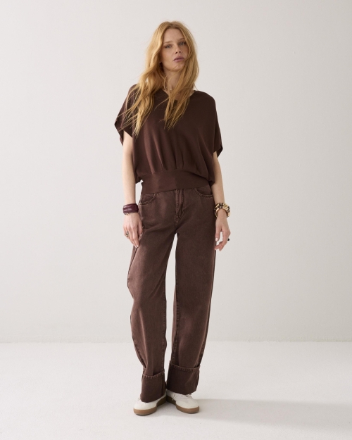 Summum V-neck sweater Viscose blend knit 713 Coffee