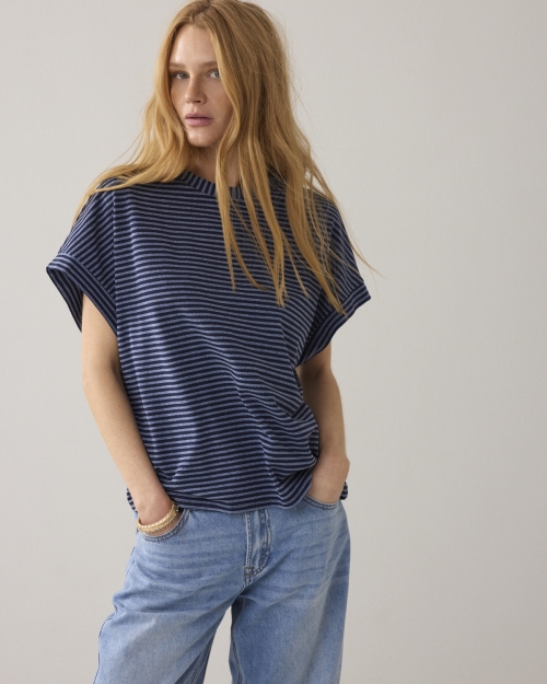 Summum Top Two tone lurex stripe 495 Midnight blue