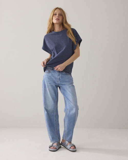 Summum Top Two tone lurex stripe 495 Midnight blue