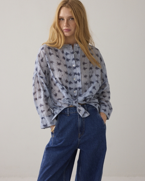 Summum Blouse Tie dye stripe 423 Soft blue