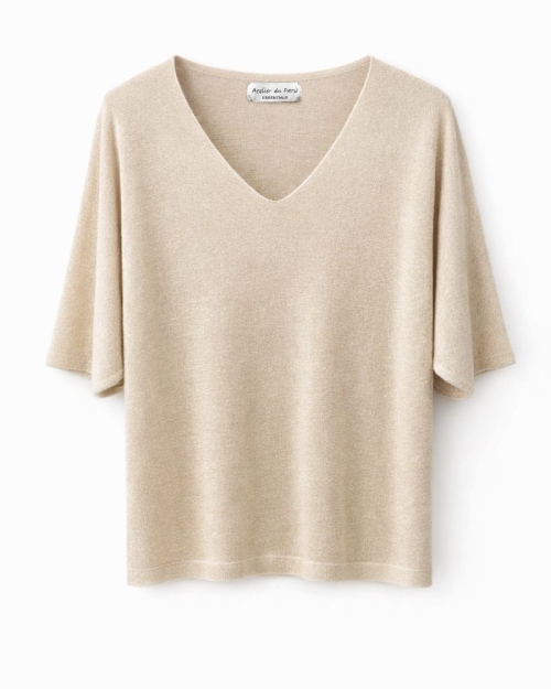 Atelier du Paris Everyday sparkle top  ecrug Ecru Gold