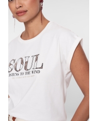 Geisha T-shirt 'soul' 10 off-white/black/camel
