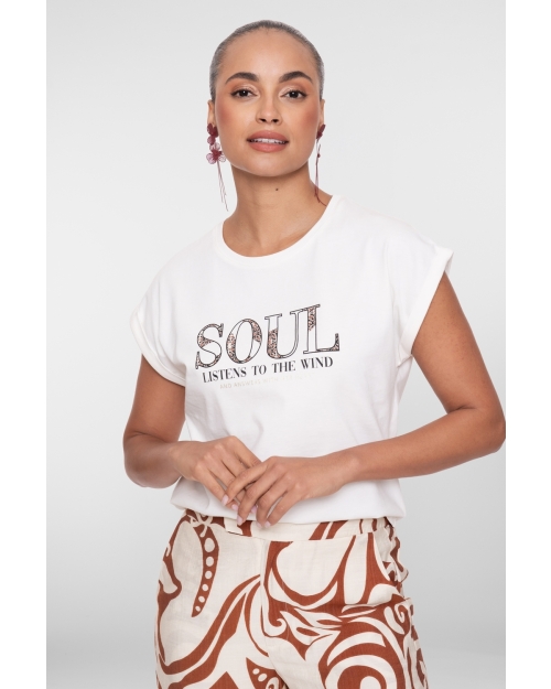 Geisha T-shirt 'soul' 10 off-white/black/camel