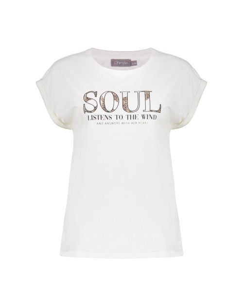Geisha T-shirt 'soul' 10 off-white/black/camel