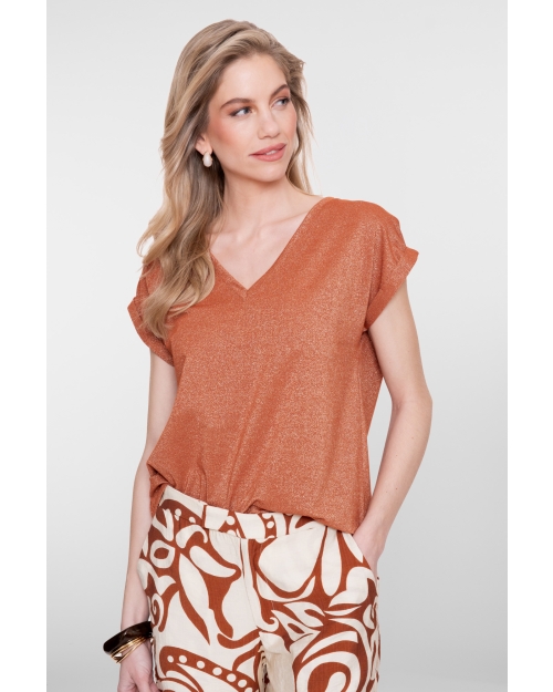 Geisha T-shirt lurex V-neck 202 ginger
