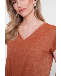 Geisha T-shirt lurex V-neck 202 ginger