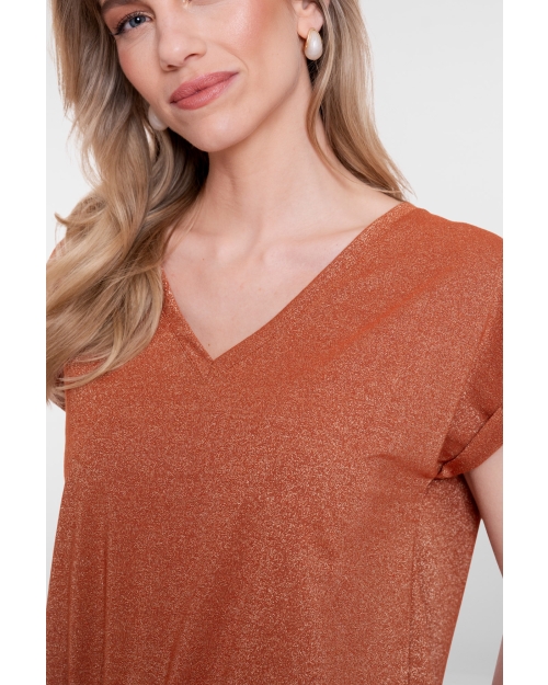 Geisha T-shirt lurex V-neck 202 ginger
