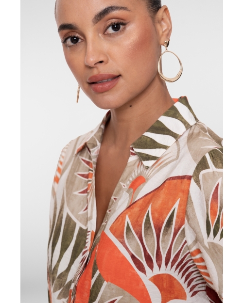 Geisha blouse 250 dark orange/green/camel