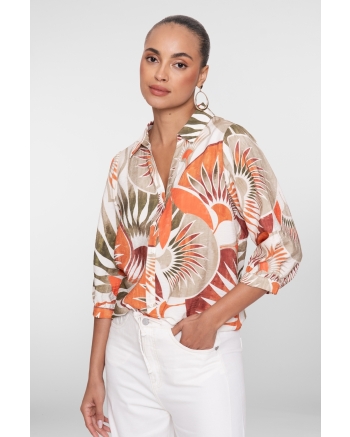 Geisha blouse 250 dark orange/green/camel