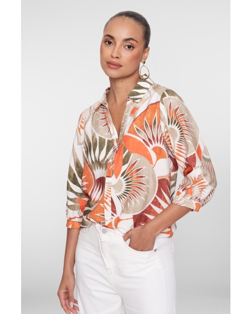 Geisha blouse 250 dark orange/green/camel