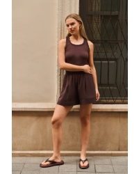 Yaya Geweven short met hoge taille 99074