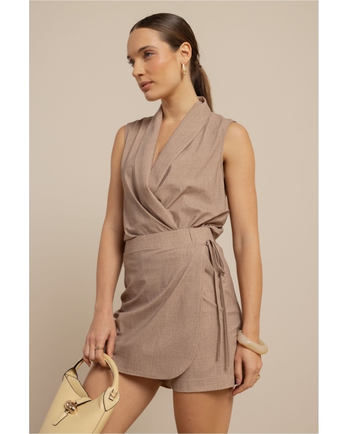 Studio Anneloes Hanne linen look wrap top 2200 latte