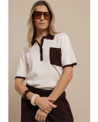 Studio Anneloes Jemy crochet polo 1787 ecru/espresso
