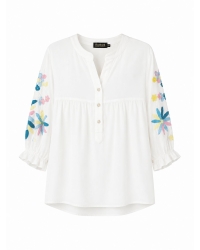 Boohtiek Blouse borduursel Wit met blauw