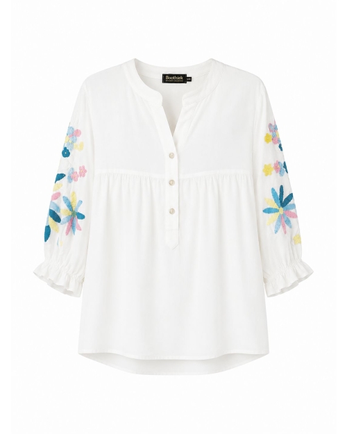 Boohtiek Blouse borduursel Wit met blauw