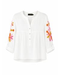 Boohtiek Blouse borduursel Wit met roze