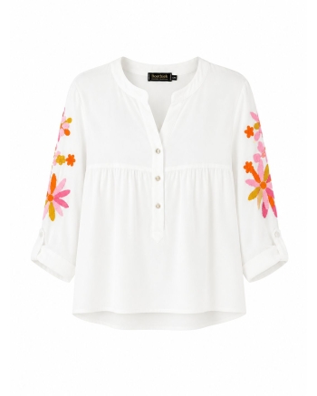 Boohtiek Blouse borduursel Wit met roze