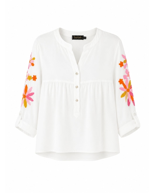Boohtiek Blouse borduursel Wit met roze
