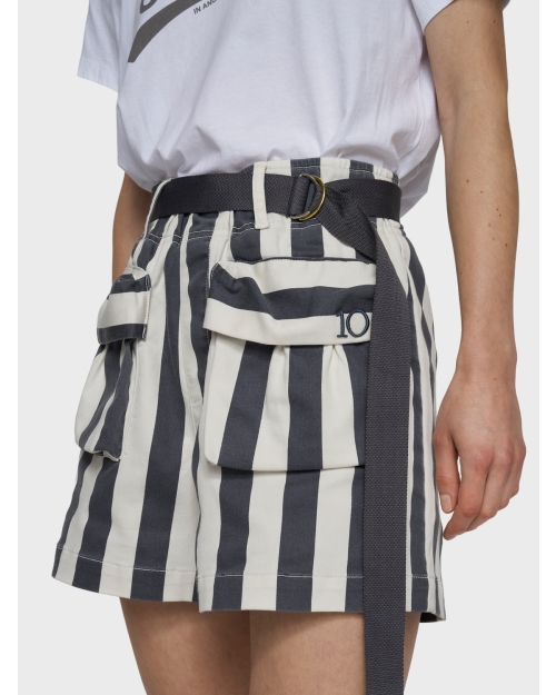 10 Days utitlity shorts stripes 3085 ecru/steel blue