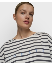 10 Days boat neck top stripes 3085 ecru/steel blue