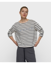 10 Days boat neck top stripes 3085 ecru/steel blue