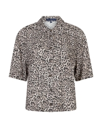 Red Button Nora Blouse Linen Leopard