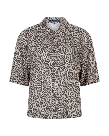 Red Button Nora Blouse Linen Leopard