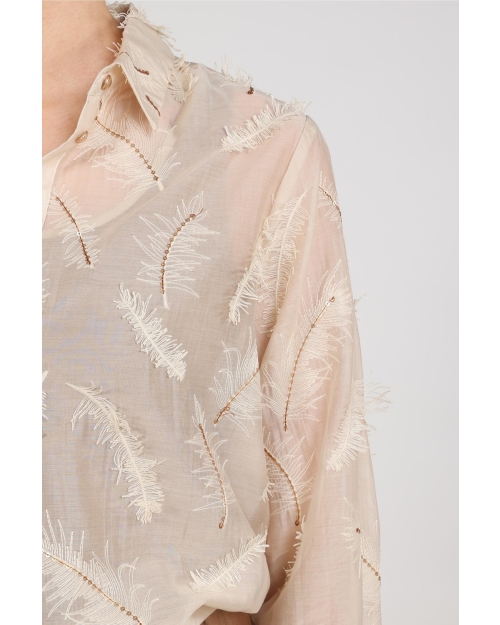 NUKUS Aysha Blouse Feathers 9 sand