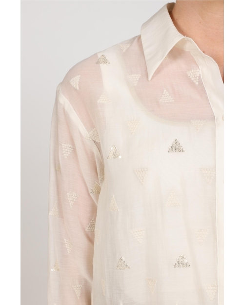 NUKUS Ally Blouse Square Embroidery 17 off white