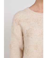NUKUS Konstanza Pullover Flower 9 sand