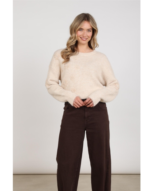NUKUS Konstanza Pullover Flower 9 sand