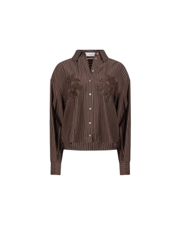 NUKUS Alice Blouse Stripes Embroidery 334 chocolate
