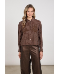 NUKUS Alice Blouse Stripes Embroidery 334 chocolate