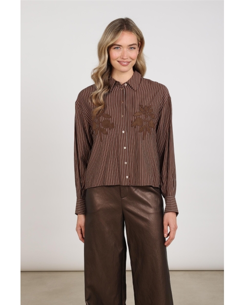 NUKUS Alice Blouse Stripes Embroidery 334 chocolate