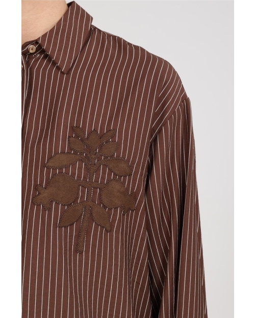 NUKUS Alice Blouse Stripes Embroidery 334 chocolate