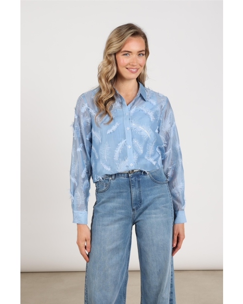 NUKUS Aysha Blouse Feathers 46 sky