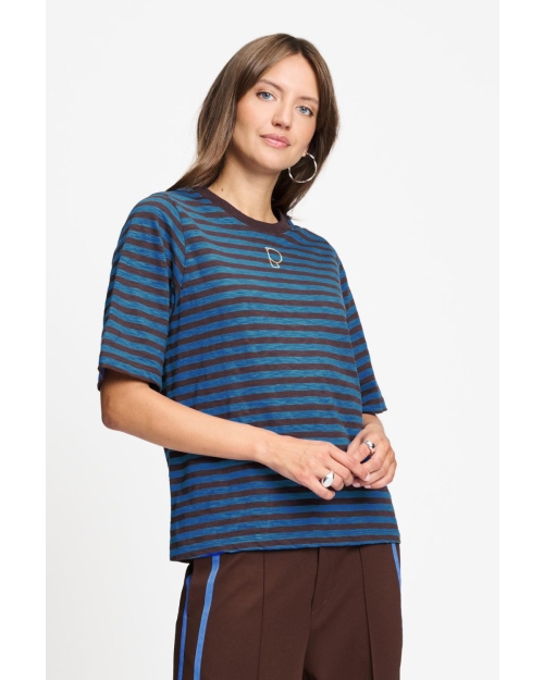 POM Amsterdam T-SHIRT - Tyra Striped Brown Blue 998 multi colour