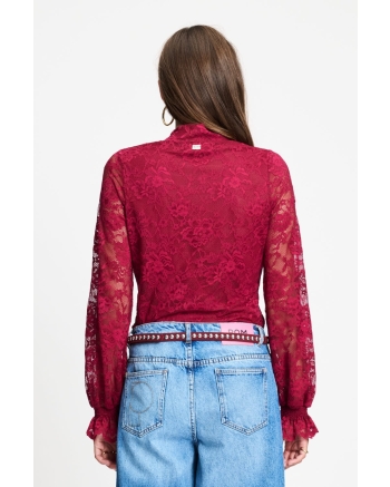 POM Amsterdam TURTLENECK - Ruby Lace Burgundy Red 400 red