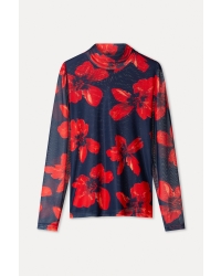 POM Amsterdam TURTLENECK - Romi Mesh Bloom Rouge 998 multi colour