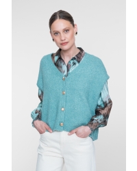 Geisha Knitted gilet with buttons 602 aqua