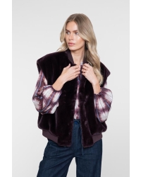 Geisha Gilet fur with rib 480 burgundy