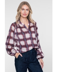 Geisha Blouse check lurex 10 off-white/port/blue