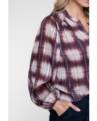Geisha Blouse check lurex 10 off-white/port/blue